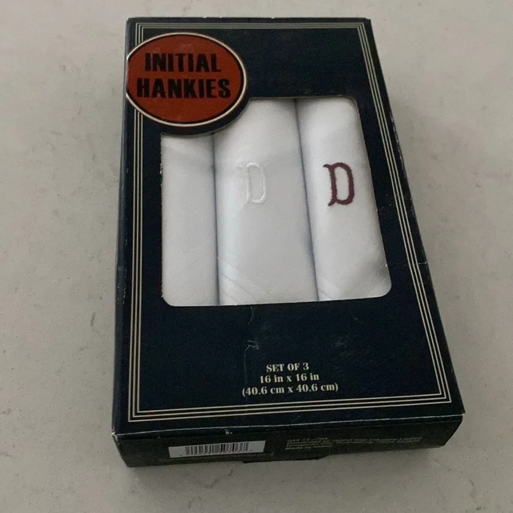 Initial Handkerchiefs Set of (3) Initial‎ “D” Hankies - NEW